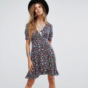 Denim & Supply Ralph Lauren Wrap Dress Size L Blue Red Floral Polka Dot Print